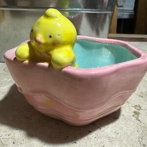 Pink and Yellow Ceramic Bowl